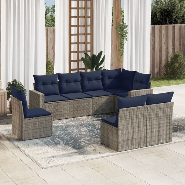 vidaXL 8 Piece Patio Sofa Set with Cushions Gray Poly Rattan