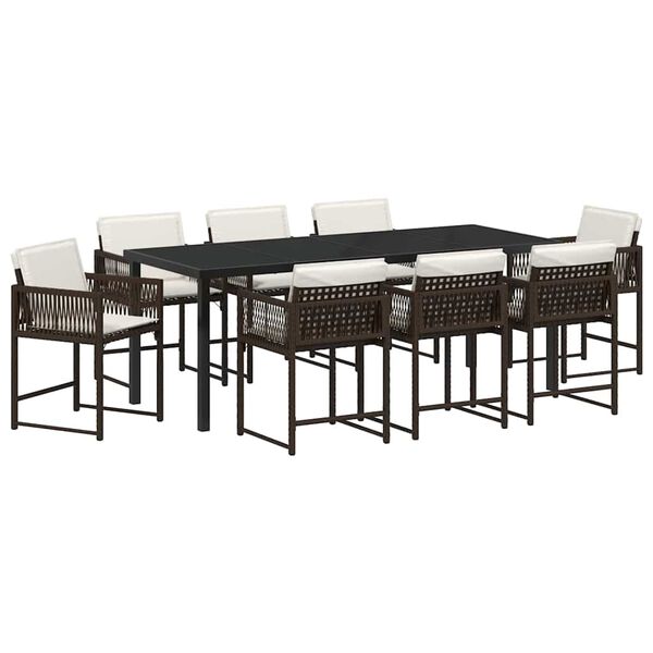 vidaXL Garden Dining Set 9 pcs Brown Poly Rattan
