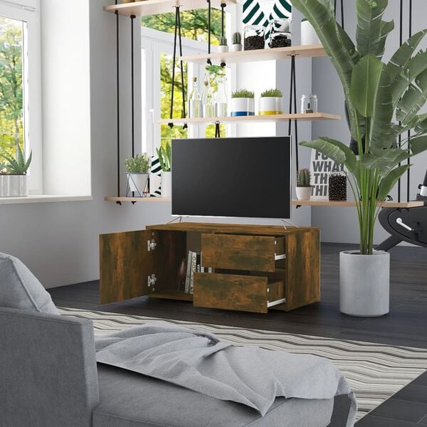 vidaXL TV Unit Smoked Oak Engineered Wood Small TV Cabinet Rectangular