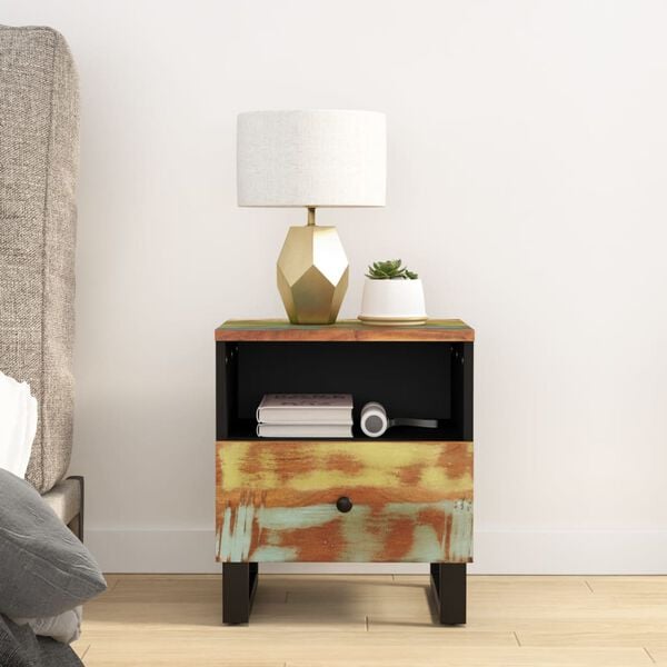 vidaXL Bedside Cabinet Mixed Colors Reclaimed Wood, Engineered Wood, Metal