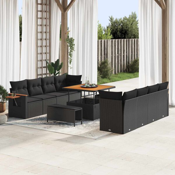 vidaXL Garden Sofa Set with Cushion 12 pcs Black Poly Rattan