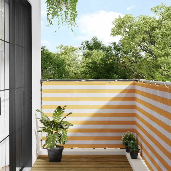 vidaXL Balcony Screen Yellow and White Stripe 120x700 cm