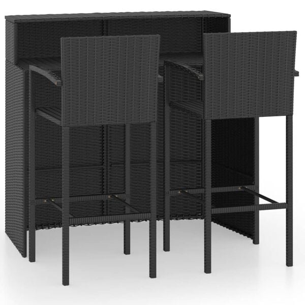vidaXL Garden Bar Set Black PE rattan, powder-coated steel Medium