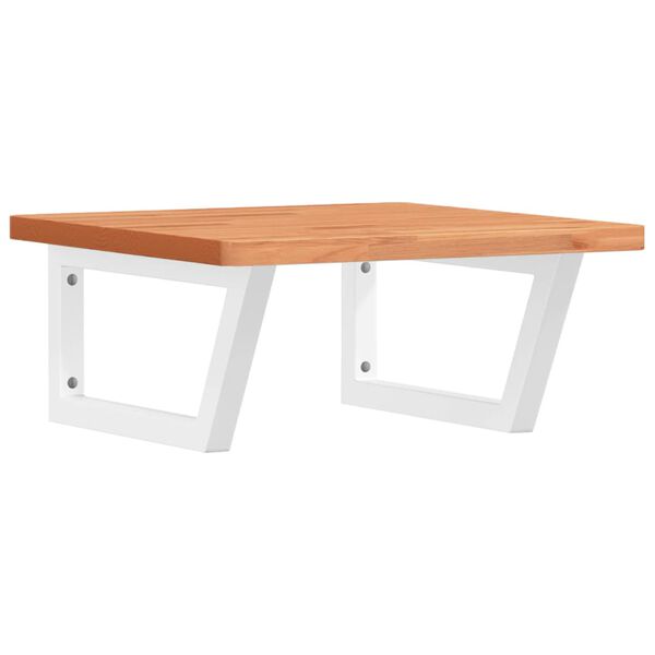 vidaXL Basin Shelf Beech wood with white brackets Steel and Solid Beech Wood