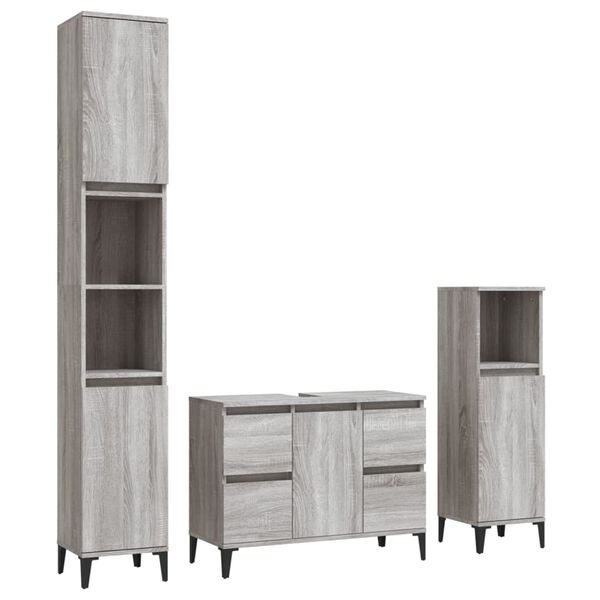 vidaXL Bathroom Furniture Set Grey Sonoma Engineered wood, Metal Medium