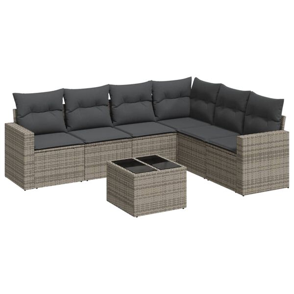vidaXL Garden Sofa Set Grey PE Rattan, Powder-Coated Steel, Tempered Glass