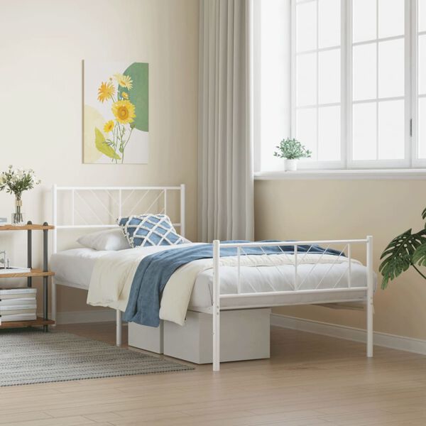 vidaXL Metal Bed Frame White Steel 35.4x78.7 in Metal Bed Frame