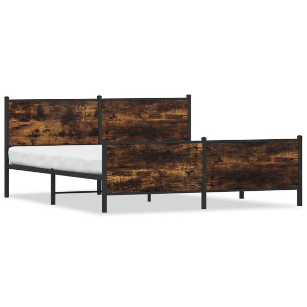 vidaXL Bed Frame Smoked Oak Steel Double Bed Frame Rectangular