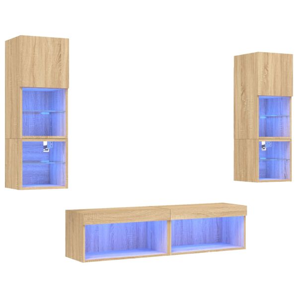 vidaXL 6 Piece TV Wall Units with LED Sonoma Oak Engineered Wood