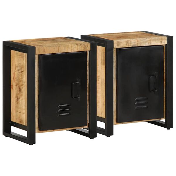 vidaXL Bedside Cabinet Set of 2 Mango wood Solid rough mango wood, iron