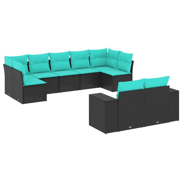 vidaXL Patio Sofa Set Black with Blue Cushions