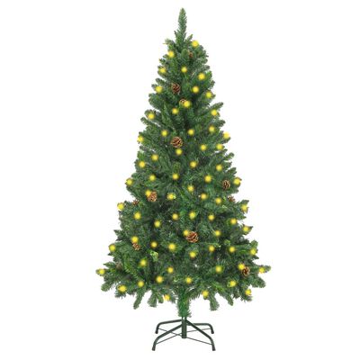 vidaXL Artificial Pre-lit Christmas Tree with Pine Cones Green 59.1"