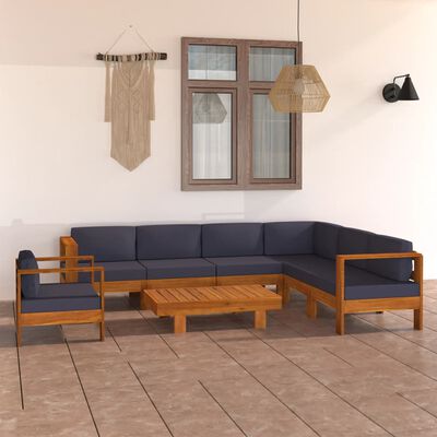 vidaXL 8 Piece Patio Lounge Set with Dark Gray Cushions Acacia Wood