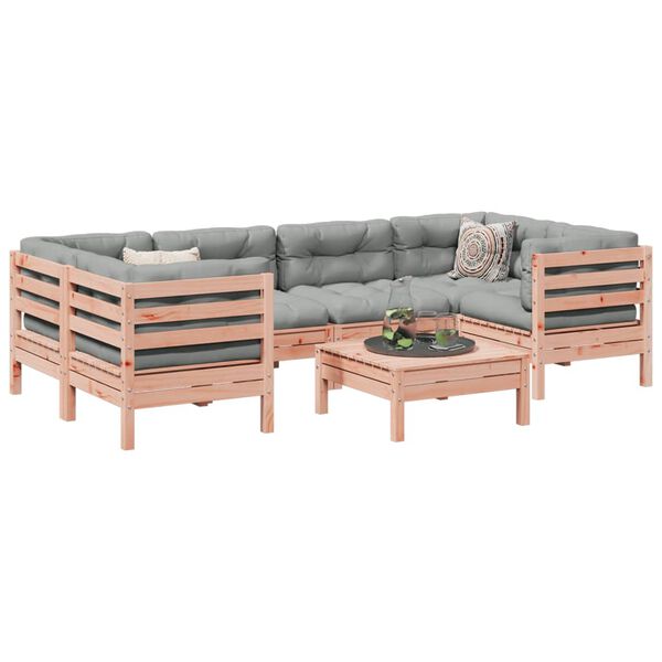 vidaXL Garden Sofa Set Reddish-brown wood, Grey cushions