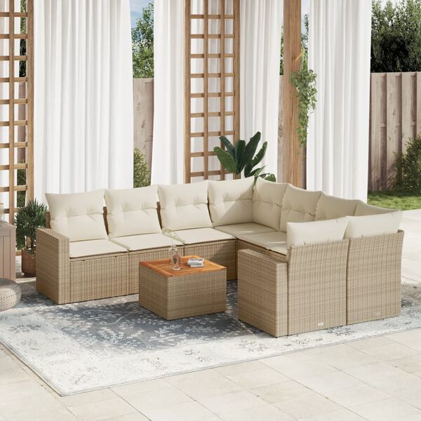 vidaXL Outdoor Sofa Set Beige PE Rattan 9 Piece Set Modular