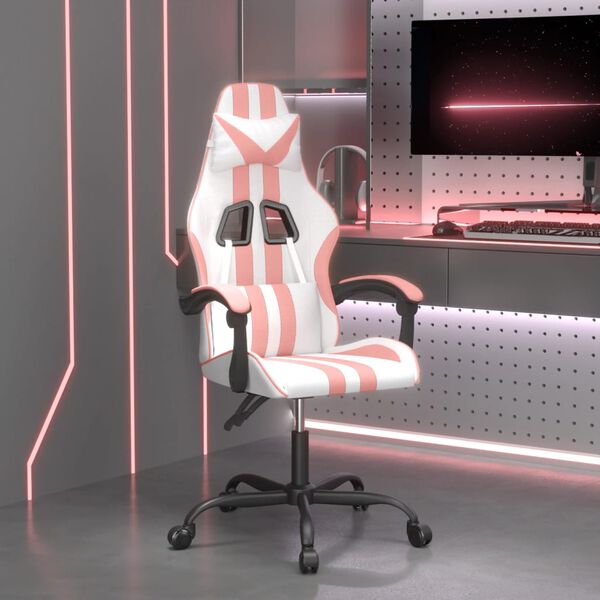 vidaXL Gaming Chair White and Pink Faux Leather