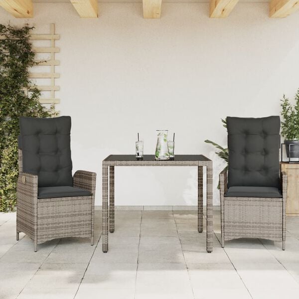 vidaXL Garden Dining Set Grey PE rattan 3 Piece Set Removable Covers