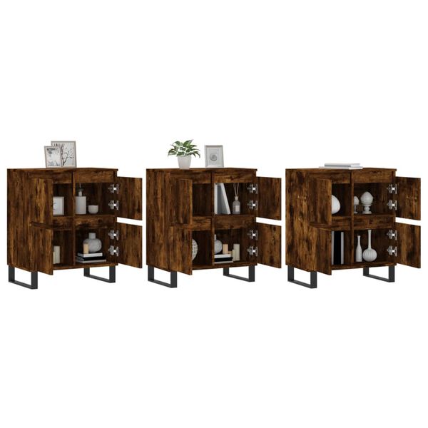 vidaXL Sideboard Set of 3 Smoked Oak Engineered wood, metal Large