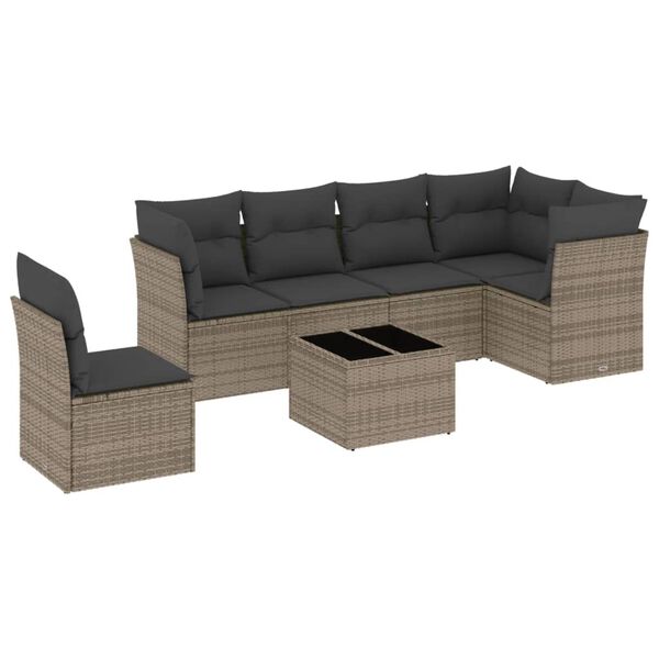 vidaXL Garden Sofa Set Grey PE rattan, powder-coated steel, tempered glass