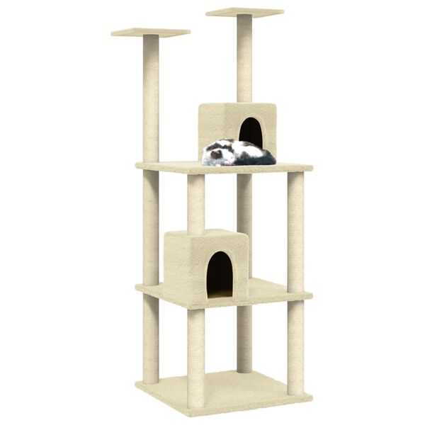 vidaXL Cat Tree Cream Engineered wood, plush, sisal 55.5 in tall