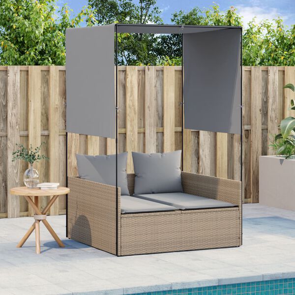 vidaXL Double Sun Lounger Beige PE Rattan, Powder-Coated Steel Double