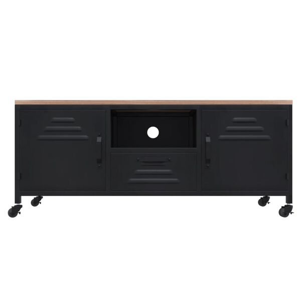 vidaXL TV Cabinet Black Iron and Solid Fir Wood 43.3 x 11.8 x 16.9 in