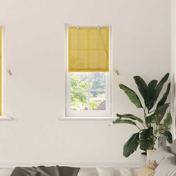 vidaXL Roller Blind with Curtains Yellow 23.62 x 62.99 in Bamboo