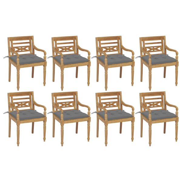 vidaXL Batavia Chairs with Cushions 8 pcs Solid Teak Wood
