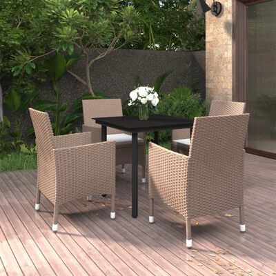 vidaXL 5 Piece Patio Dining Set with Cushions Poly Rattan and Black