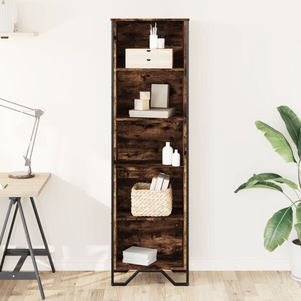 vidaXL Bookcase Smoked Oak Engineered wood, metal Medium Bookcase