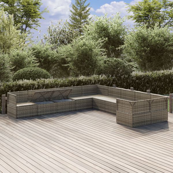vidaXL Garden Lounge Set Grey PE rattan, powder-coated steel, polyester, PVC