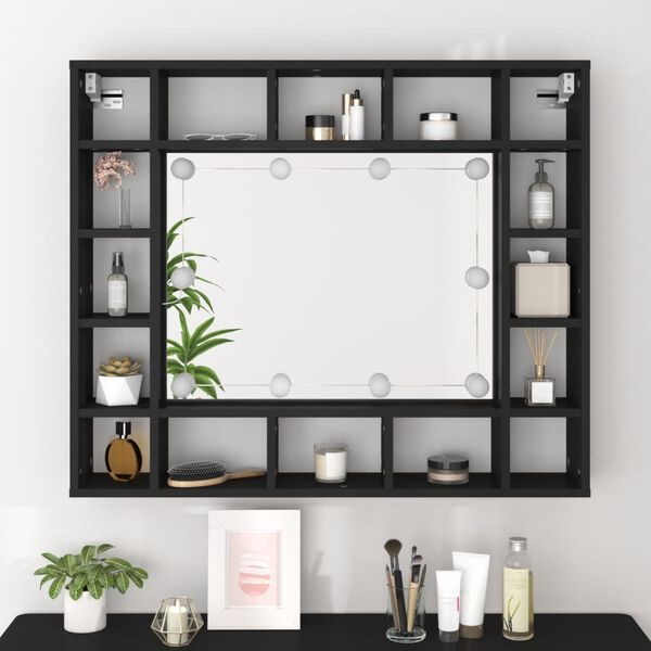 vidaXL Mirror Cabinet Black Engineered wood, acrylic 35.8x5.9x30.1 in