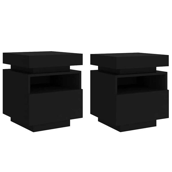 vidaXL Bedside Cabinet Set of 2 Black Engineered wood Medium