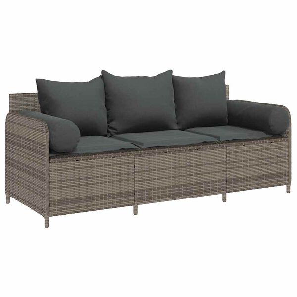 vidaXL Garden Sofa Grey PE rattan 3-Seater Removable Covers
