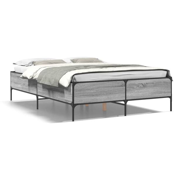 vidaXL Bed Frame Grey Sonoma Engineered Wood 63x79 in Durable