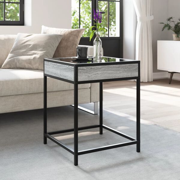 vidaXL Coffee Table Grey Sonoma Engineered wood, glass, metal Compact