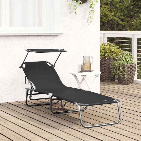 vidaXL Folding Sun Lounger Folding Black 56 x 190 x 81cm fabric
