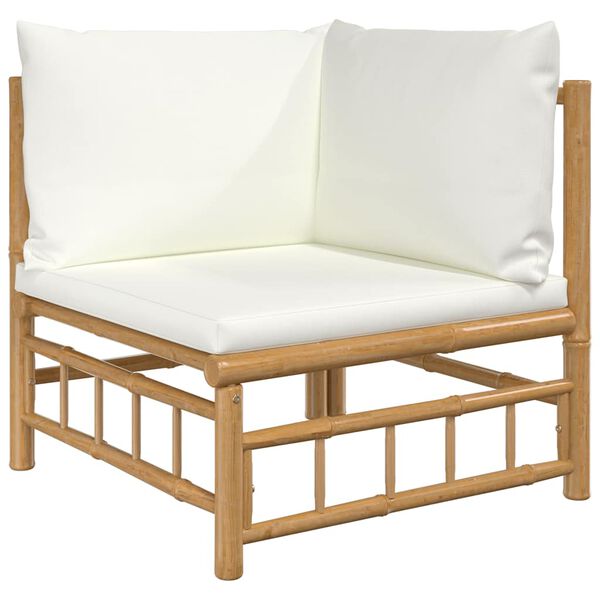 vidaXL Garden Corner Sofa Cream White Bamboo 1-2 Seater Modular