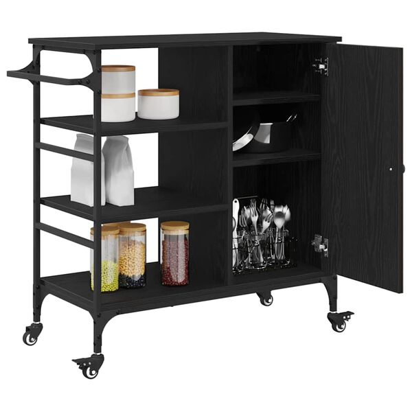 vidaXL Kitchen Trolley Black Oak 87.5 x 39 x 84.5 cm Engineered Wood