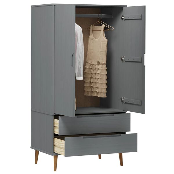 vidaXL Wardrobe Grey Solid pine wood, engineered wood 35.4x21.7x68.9 in