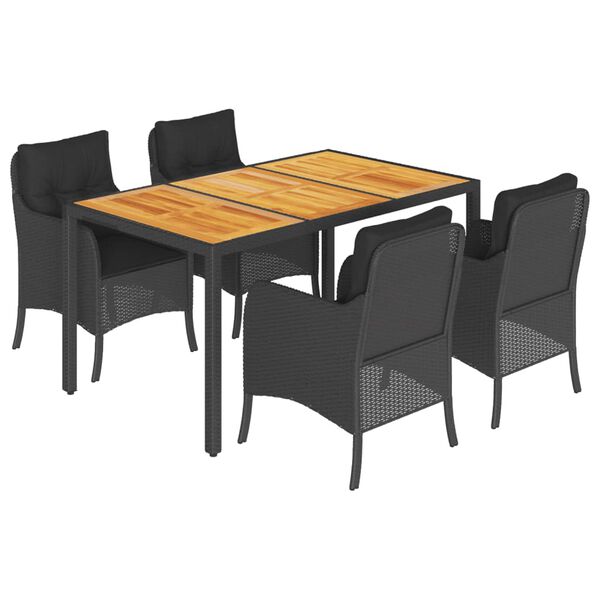 vidaXL Garden Dining Set Black PE Rattan 4-Seater Removable Covers