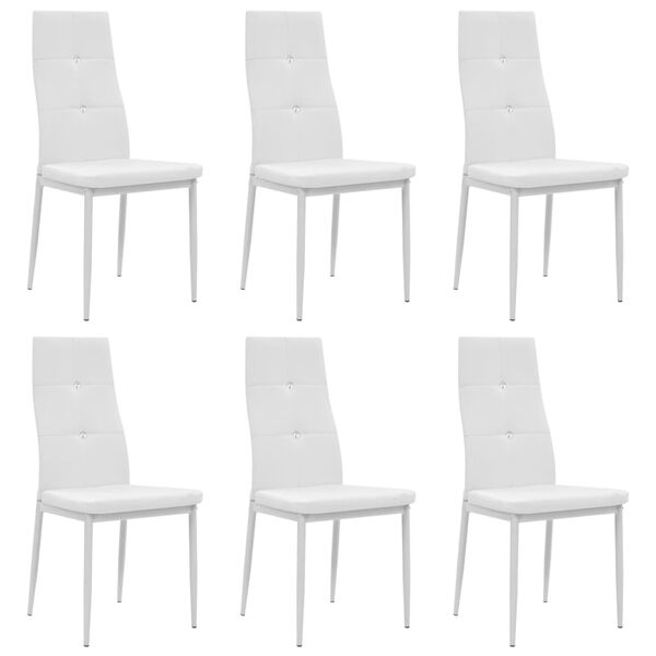 vidaXL Dining Chair Set of 6 White PVC, Wood, Steel Standard Ergonomic