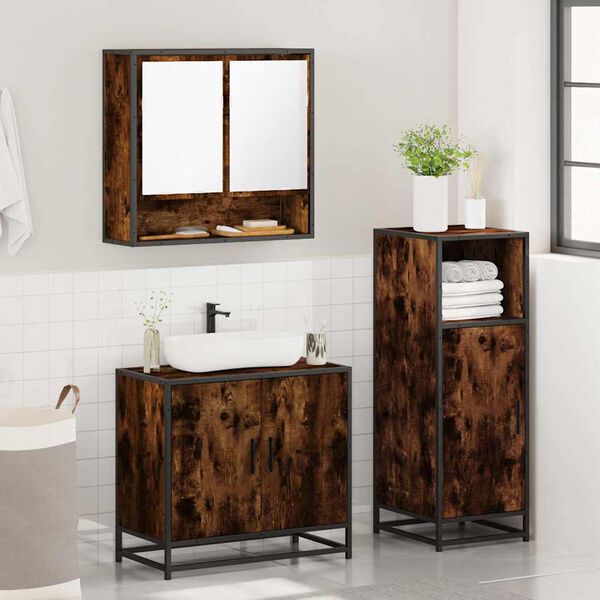 vidaXL Bathroom Furniture Set Smoked Oak Engineered wood, Metal, Glass