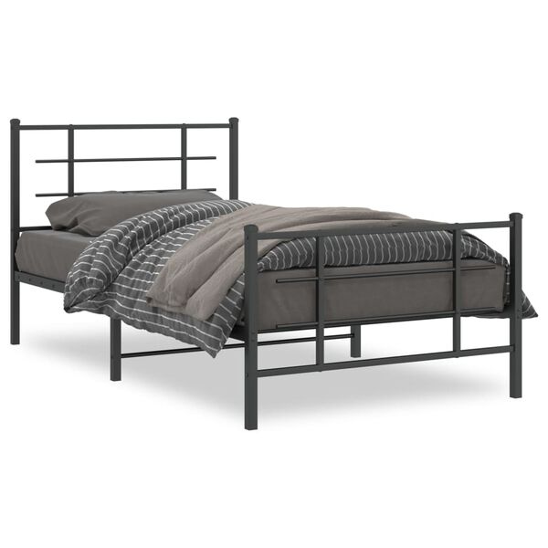 vidaXL Bed Frame Black Powder-Coated Steel Single Bed Frame