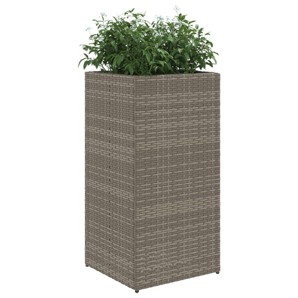 vidaXL Garden Planter Set of 2 Gray PE Rattan, Powder-Coated Steel Large