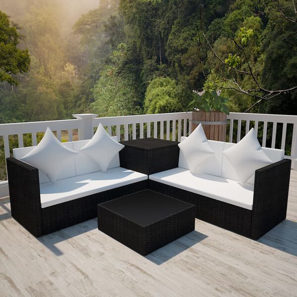 vidaXL Patio Furniture Black Poly Rattan Medium Modular