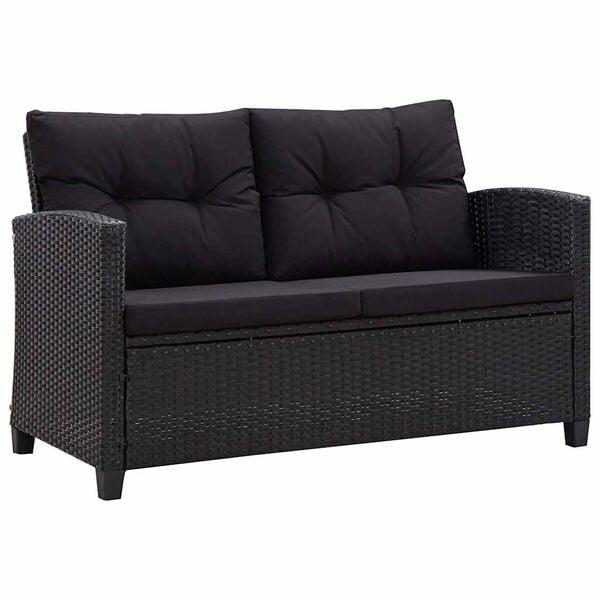 vidaXL Garden Sofa Black Poly rattan 2-seater Lightweight Garden Sofa