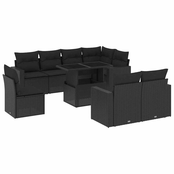 vidaXL Garden Sofa Set Black PE rattan, powder-coated steel, tempered glass