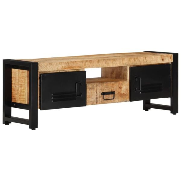 vidaXL TV Cabinet Natural Wood Solid Mango Wood, Powder-Coated Iron Medium