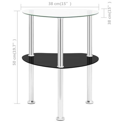 vidaXL 2-Tier Side Table Transparent & Black 15"x15"x19.7" Tempered Glass